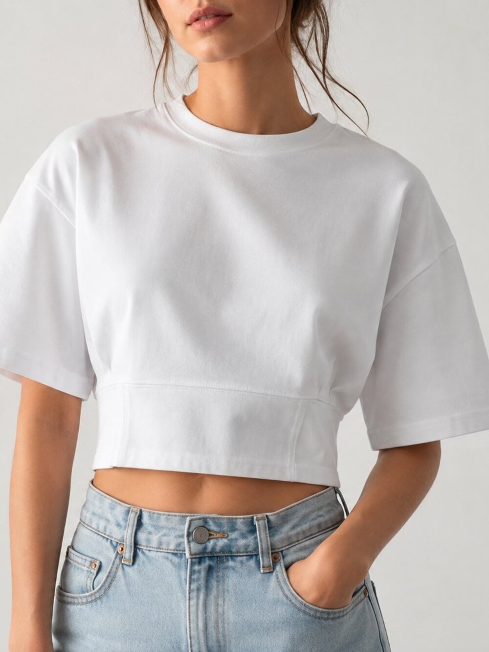Zara White Cropped Oversized Short Sleeve Top Size S